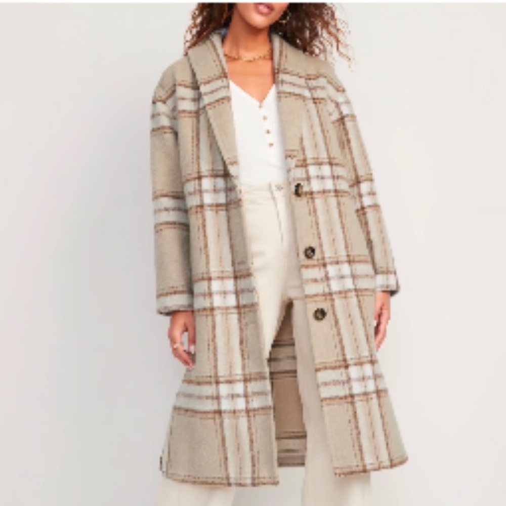 Old Navy Relaxed Plaid Soft-Brushed Overcoat, NWOT